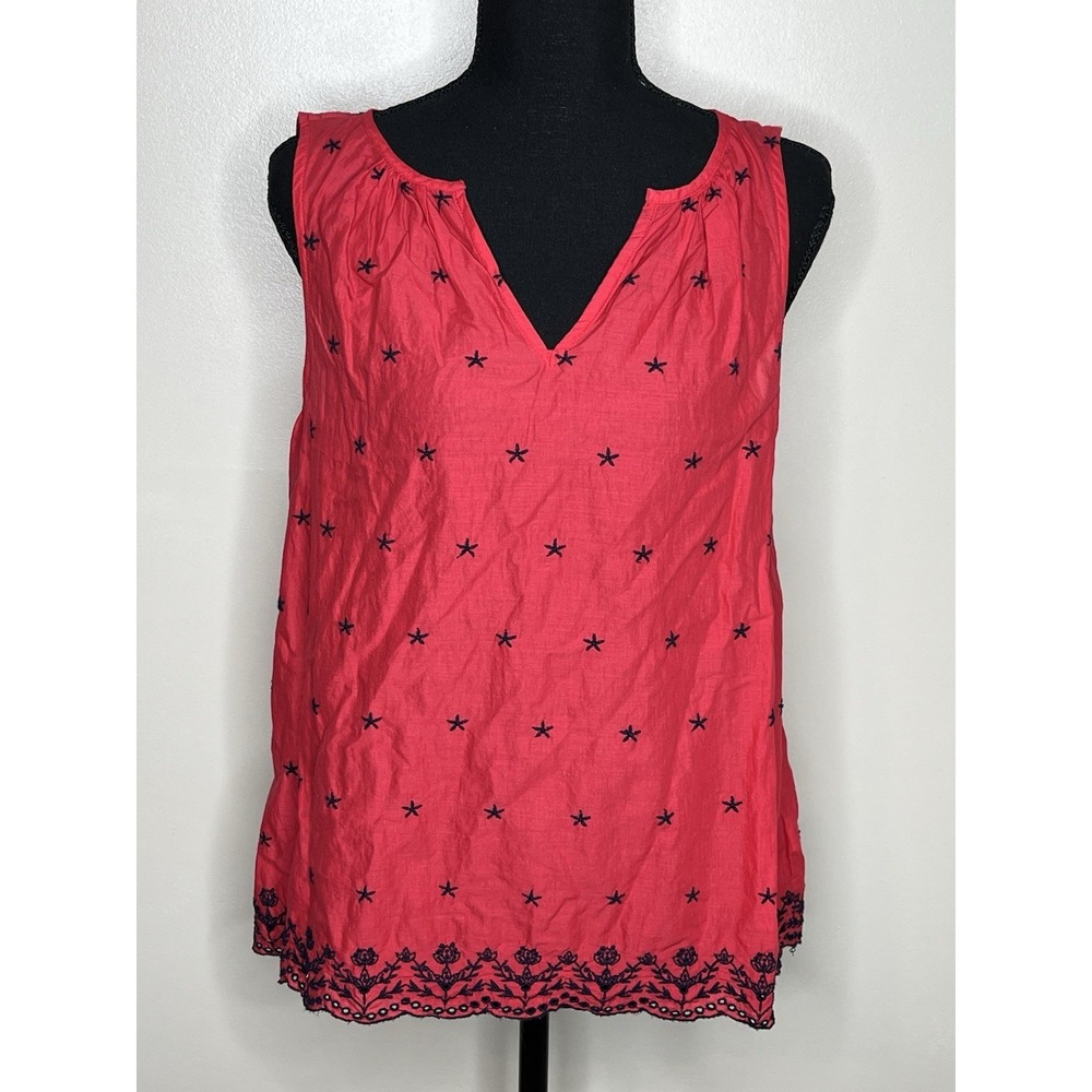 Gap Women's Red Sleeveless Blouse With Blue Stars Size Small